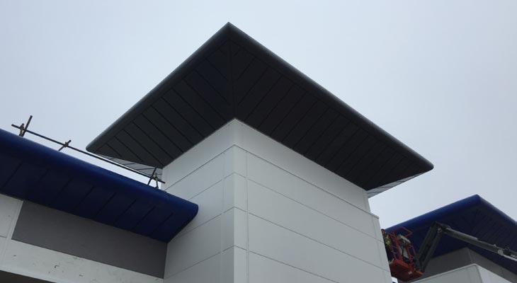 Upward view of tower canopy with soffits fitted.