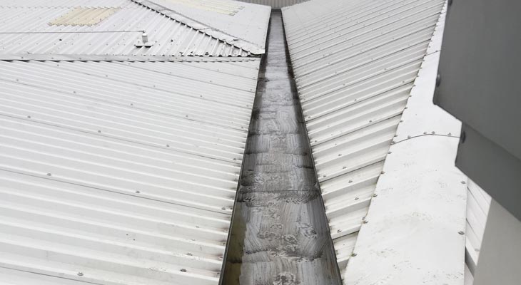 Valley gutter with vegetation and debris removed