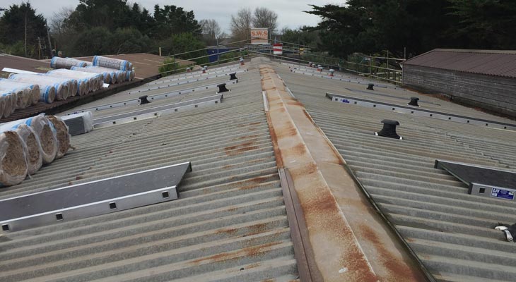 Roof stagings in place over rooflights for safety