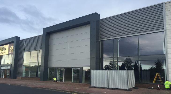 Right sided view of Kingspan Curvewall cladding installation in Dudley