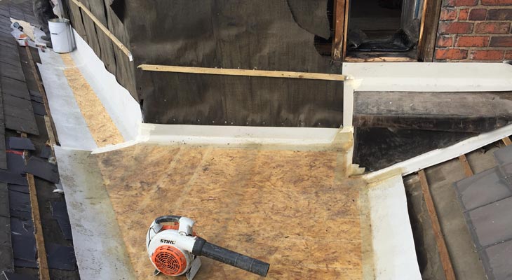 OSB boards fitted to plant room flat roof and gutters