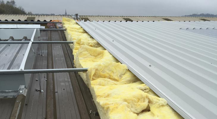 Close-up showing the built-up roofing overclad