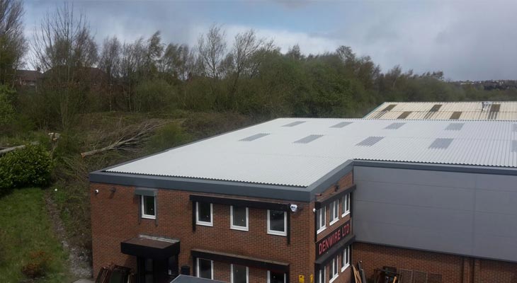 Finished view of offices area showing built-up roofing overclad