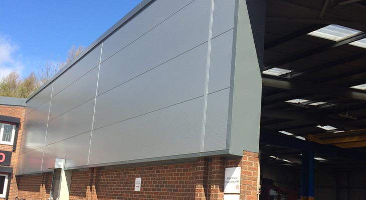 Kingspan Micro-Rib wall cladding installation to front elevation