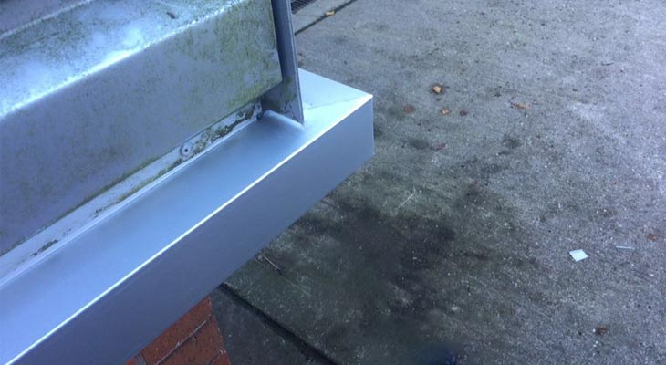 Close-up of the isolated wall cladding repairs in Kings Norton