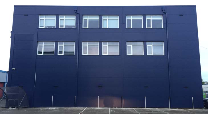 Kingspan wall cladding in azure blue