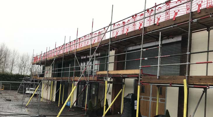 Scaffolding being erected to equestrian veterinary unit