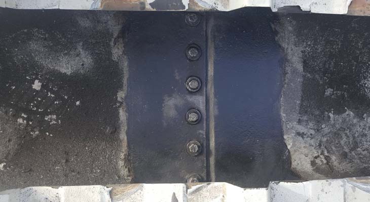 Previous gutter repair using cold liquid applied bitumen product