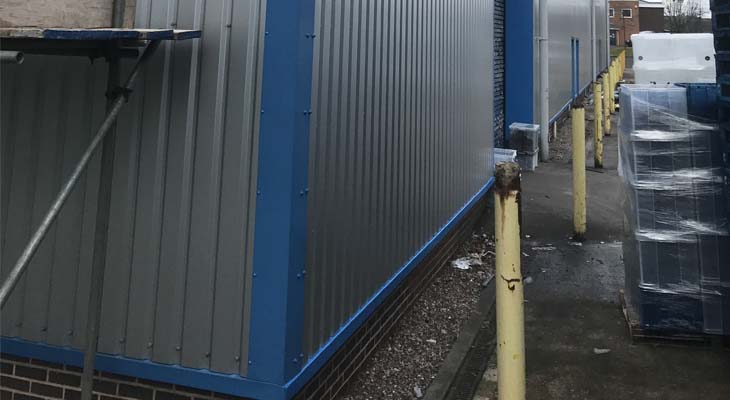 New blue corner flashing, base sills and roller shutter door flashing