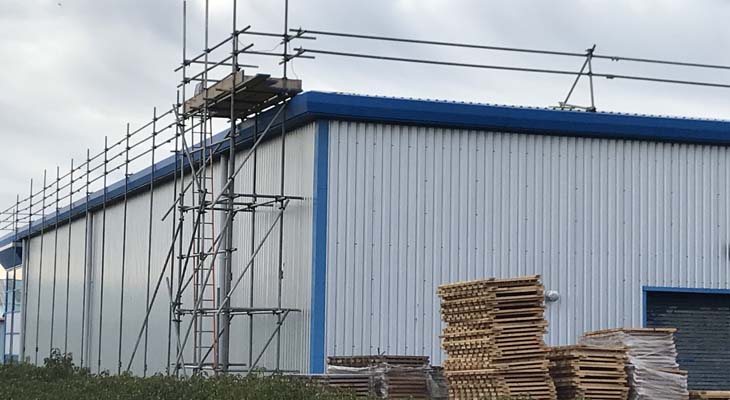 Scaffold going up at the Birmingham distribution centre.