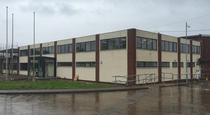 Office building in Wrexham with glass entrance